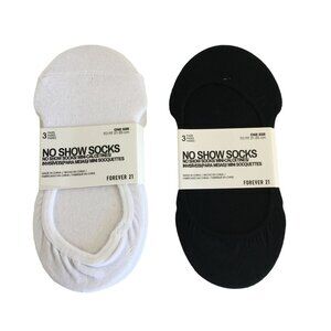 FOREVER 21 NO SHOW SOCKS ONE SIZE FITS MOST 3 PAIRS WHITE 3 PAIRS BLACK NWT